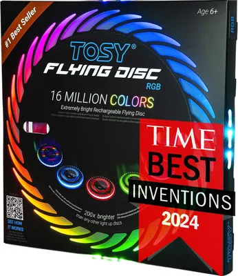 Produktbild von TOSY Flying Disc – 108 RGB-LEDs oder 36 einfarbige LEDs, sehr hell, Smart-Modi, Auto-Aufleuchten, wiederaufladbar, wasserdicht, Outdoor-Spielzeug für Kinder & Erwachsene, 175 g