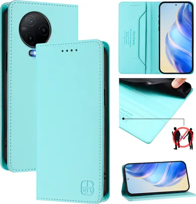 Produktbild von Lederhülle für Infinix Note 12 (2023)/Note 12 Pro 4G Hülle Flip Brieftasche Kartenfächern Ständer Schutzhülle Türkis