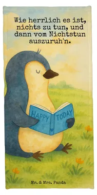Produktbild von Mr. & Mrs. Panda Handtuch Pinguin Buch Design - Weiß - Geschenk, Frottier, Ferien, Urlaub, Strandtuch, Badehandtuch, Badhandtuch, sporthandtuch