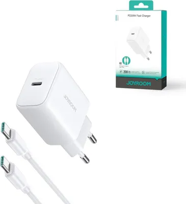 Produktbild von Joyroom PD 20 W USB-C-Schnellladegerät mit 60 W USB-C-auf-USB-C-Kabel, 1 m - Weiß