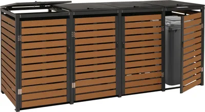 Produktbild von 4 kryt odpadkového koša HWC-K14, kryt odpadkového koša, 119x264x84cm WPC kov 130kg ~ teakový vzhľad