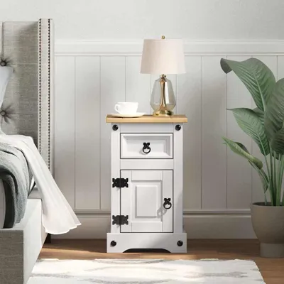 Image de vidaXL Table de chevet Corona Blanche 35 x 32,5 x 58 cm Bois de pin massif