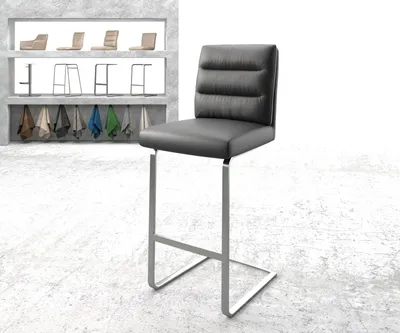 Produktbild von DELIFE Barstuhl Pela-Flex Echt-Leder Schwarz Freischwinger flach Edelstahl