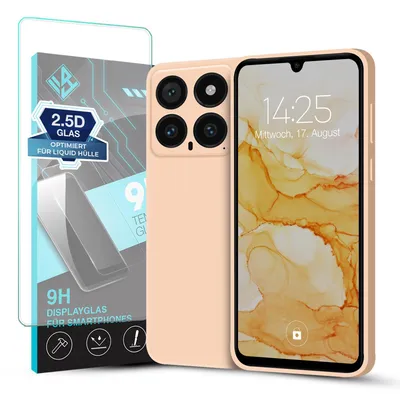 Produktbild von Hülle für Xiaomi 14 mit 9H Displayglas Displayschutz Case Cover Bumper Smartphone Softgrip Schutzhülle Farbe: Rosa