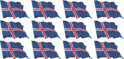Produktbild von Mini Aufkleber Set - Pack wehend - 50x31mm - selbstklebender Sticker - Fahne - Island - Flagge / Banner / Standarte fürs Auto, Büro, zu Hause und die Schule - 12 Stück
