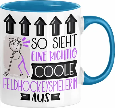 Produktbild von Feldhockeyspielerin Geschenk Tasse Geschenkidee für Feldhockeyspielerin Geburtstag Weihnachten Spruch So Sieht Eine Richtig Coole Feldhockeyspielerin Aus Kaffee-Becher  (Blau)