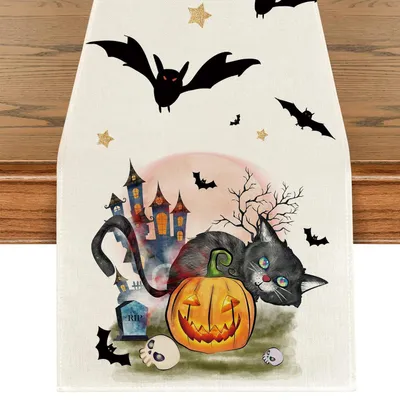 Immagine prodotto di Decorazione per Halloween: tovaglietta con zucca e pipistrelli, 40 x 140 cm