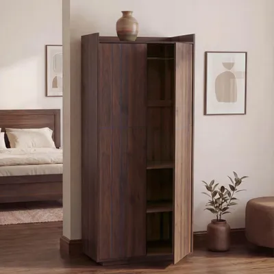 Produktbild von Schrank HWC-P44, Kleiderschrank Garderobenschrank 2 Türen Push-to-open, MDF 184x80x40cm  Walnuss-Optik