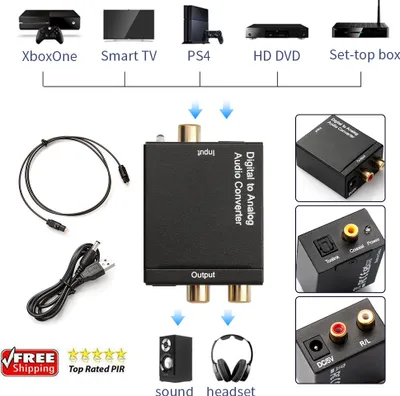 Produktbild von Digital zu Analog Audio Konverter Wandler Optisch Toslink Koaxial auf RCA DC 5V