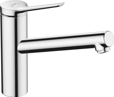 A studio shot of a single kitchen faucet on a white background.