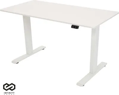 Produktbild von Infinity Goods Sitz-Steh-Schreibtisch – elektrisch höhenverstellbar – 140 x 60 cm – Weiß