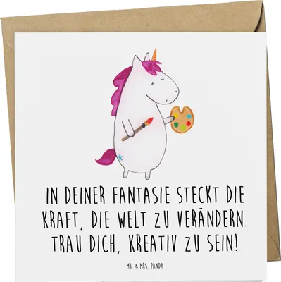 Produktbild von Mr. & Mrs. Panda Glückwunschkarte Die Freude an der Kreativität entdecken - Weiß - Geschenk, Vertrauem, inspirierend, Träume, doppelkarte, Schöpferkraft, faltkarte, Trost