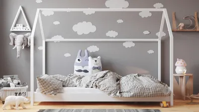 Produktbild von Kinderbett Haus Weiß 90x200 cm – Hausbett Holz Montessori für Jungen und Mädchen – Skandinavisches Design – Ohne Matratze