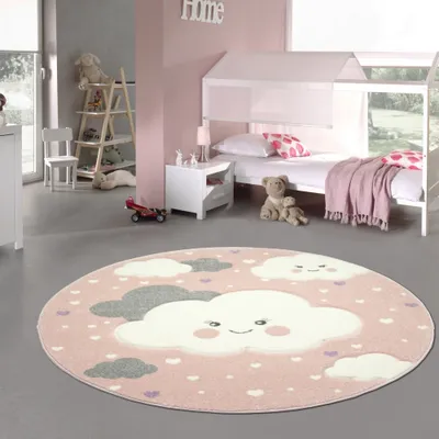Immagine prodotto di Tappeto per bambini con nuvole rosa - Dimensioni: 120 cm (rotondo)
