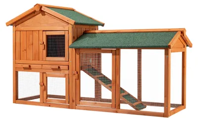 Produktbild von Wiltec 2 Etagen Nagerhaus 1470 x 520 x 855 mm, Hasenstall zweistöckig aus Fichtenholz, mit Bitumeneindeckung und Kotwanne, Kleintierhaus Freilauf Gehege