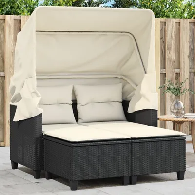 Produktbild von Gartensofas - Gartensofa 2-Sitzer mit Dach und Hockern Schwarz Poly Rattan Möbel21