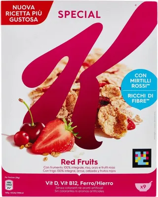 Produktbild von 3x Kellogg's Special K Red Fruits Fiocchi di Riso Cereals Roten Früchten Reisflocken Vollkorn Weizen und Gerste mit Vitaminen und Mineralstoffen mit roten Früchten 290g Getreideflocken