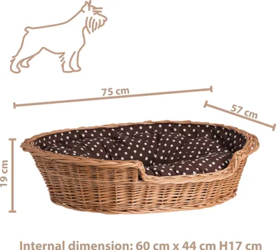Obrázok produktu pre Vŕbový kôš pre psov oválny s vankúšom 75X57 H19 CM