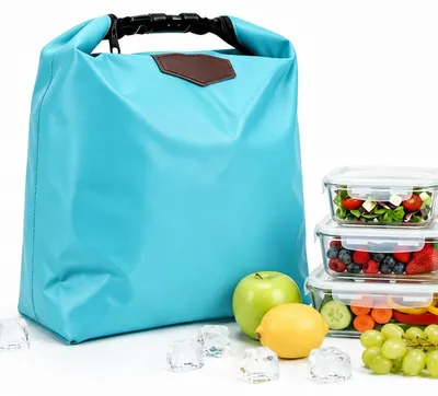 Produktbild von Kühltasche klein faltbar, isolierte Lunch Tasche mit Reißverschluss, Thermotasche für Schule, Büro, Camping und Reisen, blau