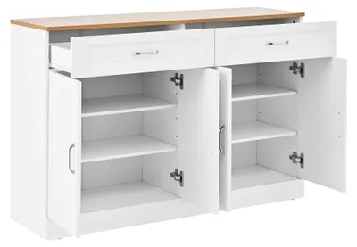 Immagine prodotto di Mobile contenitore - Credenza - Armadio - Mobile portaoggetti - Credenza a buffet - Bianco con piano superiore effetto legno