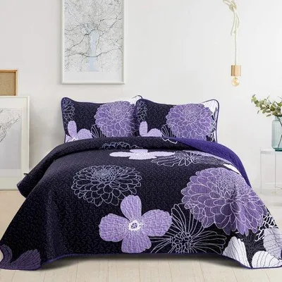 Produktbild von Unyqoos s ® lila Blumenbettdeckenset für Doppelbett mit weichen Mikrofaser- und Kissenbezügen