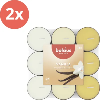 Obrázok produktu pre Bolsius - vonná čajová sviečka - 18 kusov v balení - vanilka - hodnotné balenie - 36 kusov - 2 balenia