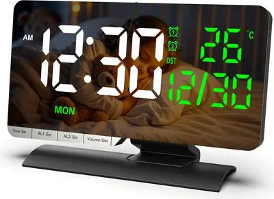Produktbild von OKWISH Tischuhren, Digitaler Tischkalender mit Temperatur- und Wochentagsanzeige, Wecker, Multifunktionale Tischuhr für Büro, Wohnzimmer und Schreibtisch, Schwarz