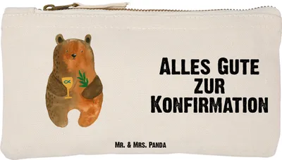 Produktbild von Mr. & Mrs. Panda Kosmetiktasche Bär Konfirmation Größe S Klein - Weiß - Geschenk, Gottesdienst, Schlampermäppchen, Evangelisch, Federtasche, kosmetiktäschchen, Mäppchen