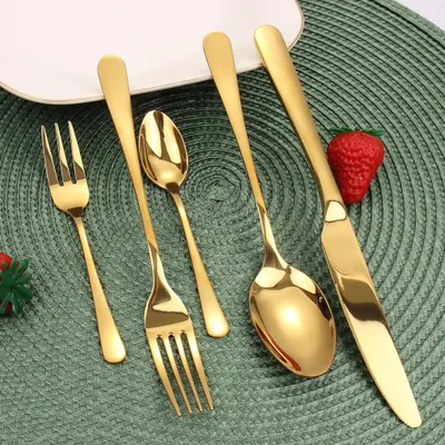 Produktbild von Besteck Set, 40-teiliges Besteckset für 8 Personen mit Messer Gabel Löffel, Edelstahl Essbesteck, Spiegelpoliert (Gold)