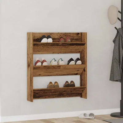Image de vidaXL Étagère à chaussures murale imitation vieux bois 80x18x90 cm Matériau dérivé du bois