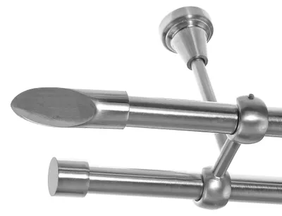 Produktbild von Gardinenstange Set Edelstahl Look Metall Ø 19mm zur Deckenbefestigung 2-lauf Schräge, Länge wählbar D28 E66 E61