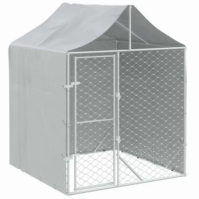 Image de Chenil d'extérieur pour chiens avec toit argenté 2x2x2,5 m