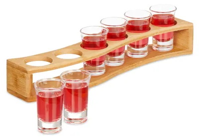 Shotgläser-Set mit Bambushalter, 6 Stück, 4 cl