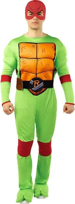 A person wearing a Raphael costume from Teenage Mutant Ninja Turtles.