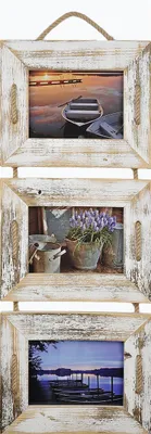 Immagine prodotto di Cornice portafoto trio 13x18 cm bianca in legno riciclato con corda
