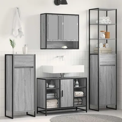 Image de Maison Exclusive - Armoire de salle de bain Sonoma gris 40 x 30 x 180 cm Matériau dérivé du bois