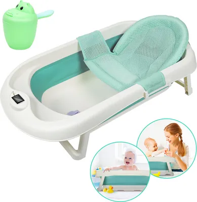 Immagine prodotto di Vaschetta da bagno per bambini Set di vaschette da bagno per bambini Vaschetta da bagno da viaggio Pieghevole con termometro per bambini da 0-36 mesi