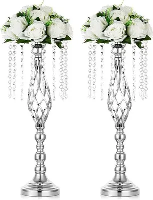 Produktbild von Unyqoos® 2er Set Silber Hochzeits-Blumenständer 55 cm – Kristall-Mittelstücke für Hochzeit, Empfang, Geburtstag & Wohnkultur