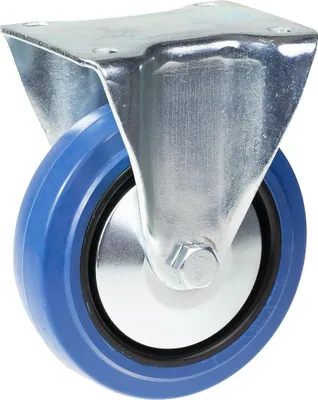 Produktbild von 125mm Bockrolle mit blauem Elastikgummi auf Nylon-Mittelrad
