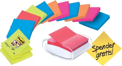 Produktbild von Haftnotizen Super Sticky Z-Notes 76x76mm 12x90 Blatt + Spender Packung mit 6 Stück