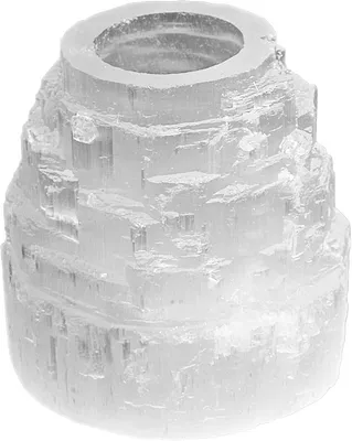 Productafbeelding van Selenit Eisberg theelichthouder 10 x 9 x 9 cm – handgesneden seleniet theelichthouder in ijsbergdesign, ideaal voor sfeervolle verlichting