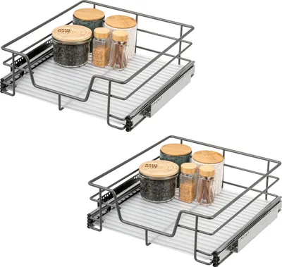 Image de bremermann Jeu de 2 tiroirs télescopiques - 50 cm avec étagère, tiroir de cuisine à équiper, en métal (gris)
