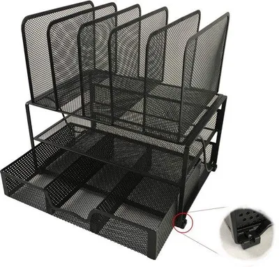 Zdjęcie produktu dla Czarny organizer z metalowej siatki z antypoślizgowymi nóżkami, 1 przegródka, 5 nóżek