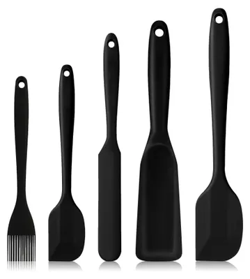 Produktbild von 5-teiliges Silikon Spatel Set, hitzebeständig, antihaft, für Küche, BPA-frei, zum Kochen, Backen und Mischen (Schwarz)