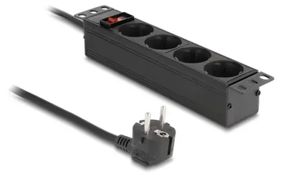 Productafbeelding van Delock, 10-inch stekkerdoos met 4 stopcontacten, inclusief aardingscontact, schakelaar, 1 HE, zwart