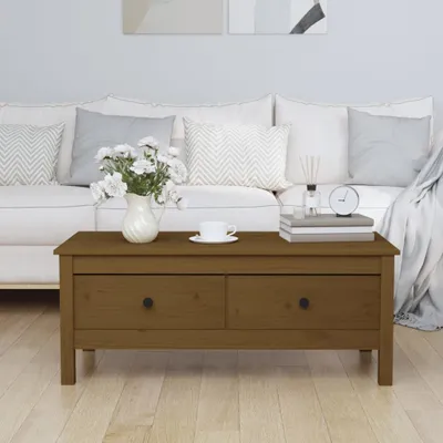 Zdjęcie produktu dla Maison Exclusive – stolik kawowy w kolorze miodowo-brązowym 100 x 50 x 40 cm, lite drewno sosnowe