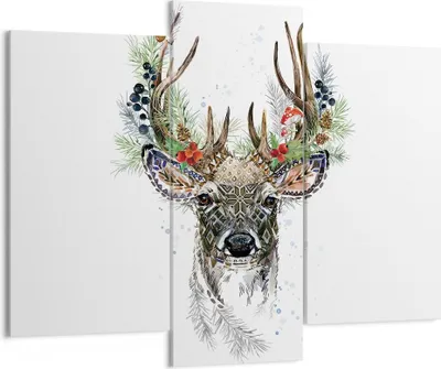 Produktbild von Bild auf Leinwand - Leinwandbild - 3 Teile - Surrealismus Hirsch Boho - 130x100cm - Wand Bild - Wanddeko - Wandbilder - Leinwanddruck - Bilder - Wanddekoration - Leinwand bilder - CB130x100-4486
