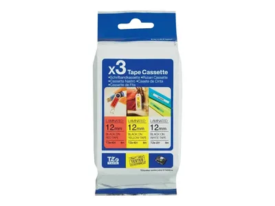 Produktbild von Brother TZe-31M3 - Schwarz auf rot, Schwarz auf Weiß, Schwarz auf Gelb - Rolle (1,2 cm x 8 m) 3 Kassette(n) laminiertes Band - für P-Touch PT-1000, 1010, 1080, 1090, 1280, 1830, 3600, 7500, 7600, 900, E100, E550, H100