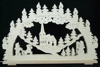 Produktbild von Schwibbogen mit Kirche Schlittenkinder und Beleuchtung BxHxT 70x45x7cm NEU