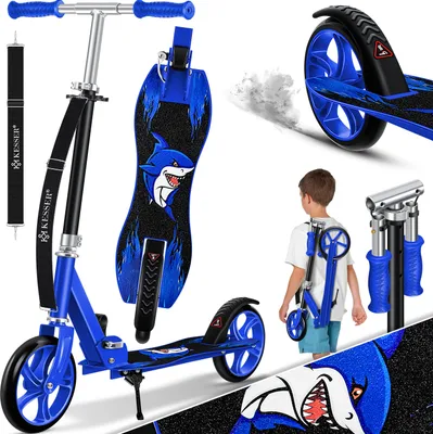 Produktbild von KESSER® Scooter Roller Kinderroller Cityroller Tretroller Kickroller, für jedes Alter, Höhenverstellbar bis 190cm, bis zu 100kg,Klappmechanismus, Inkl. Tragegurt, Kickscooter, Shark (Blue)